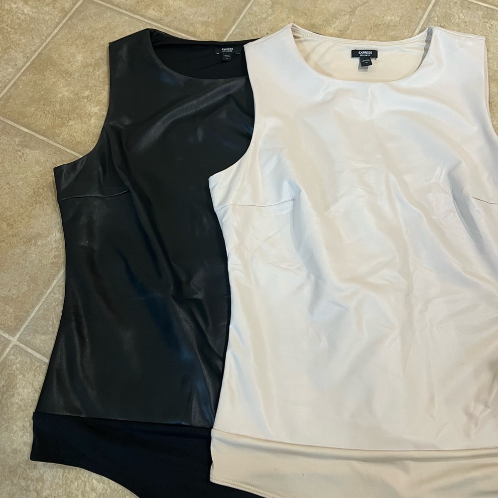 Express Faux Leather Bodysuit Duo - Black & White/Cream